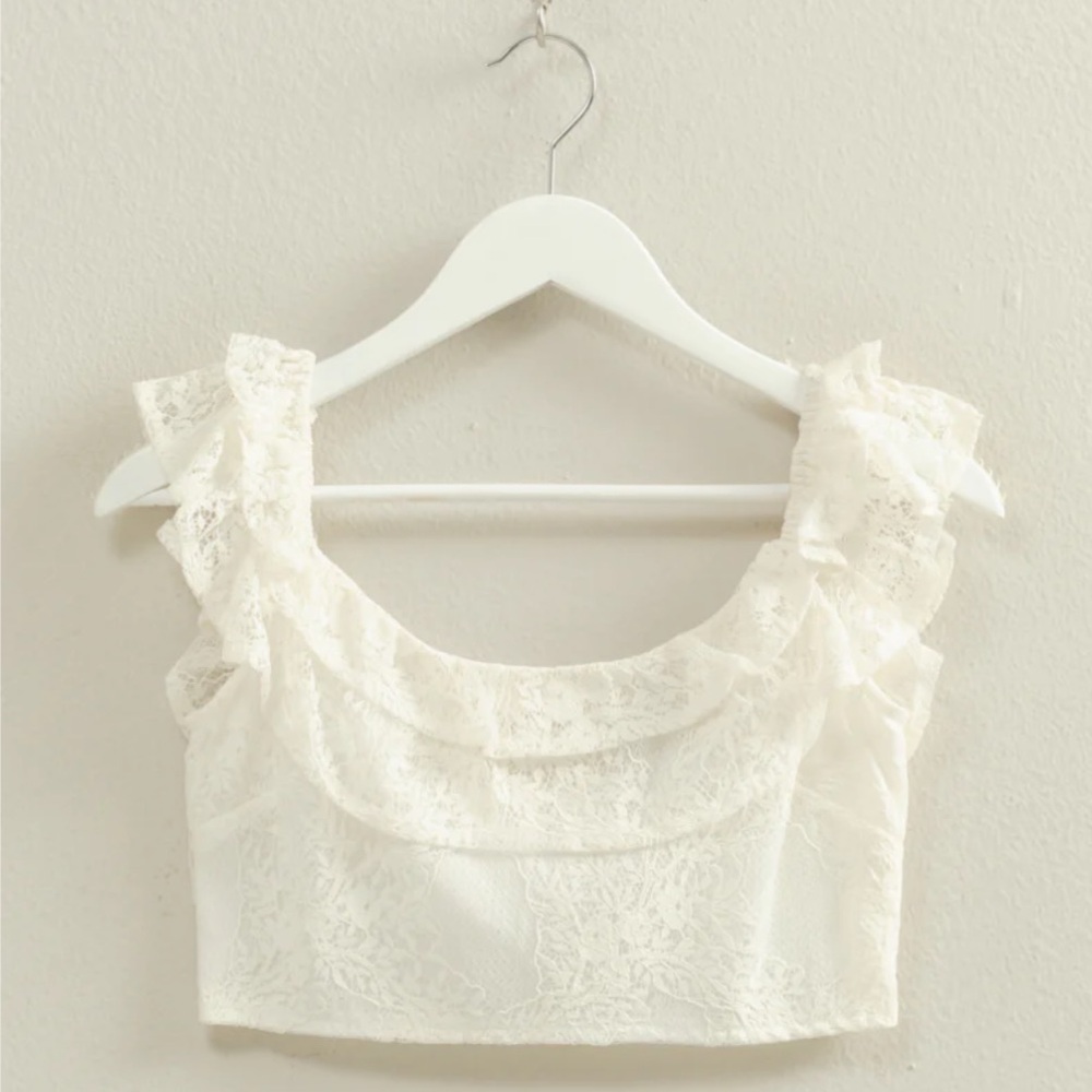 NWOT Hyfve Lace Tiered Ruffle Crop Top